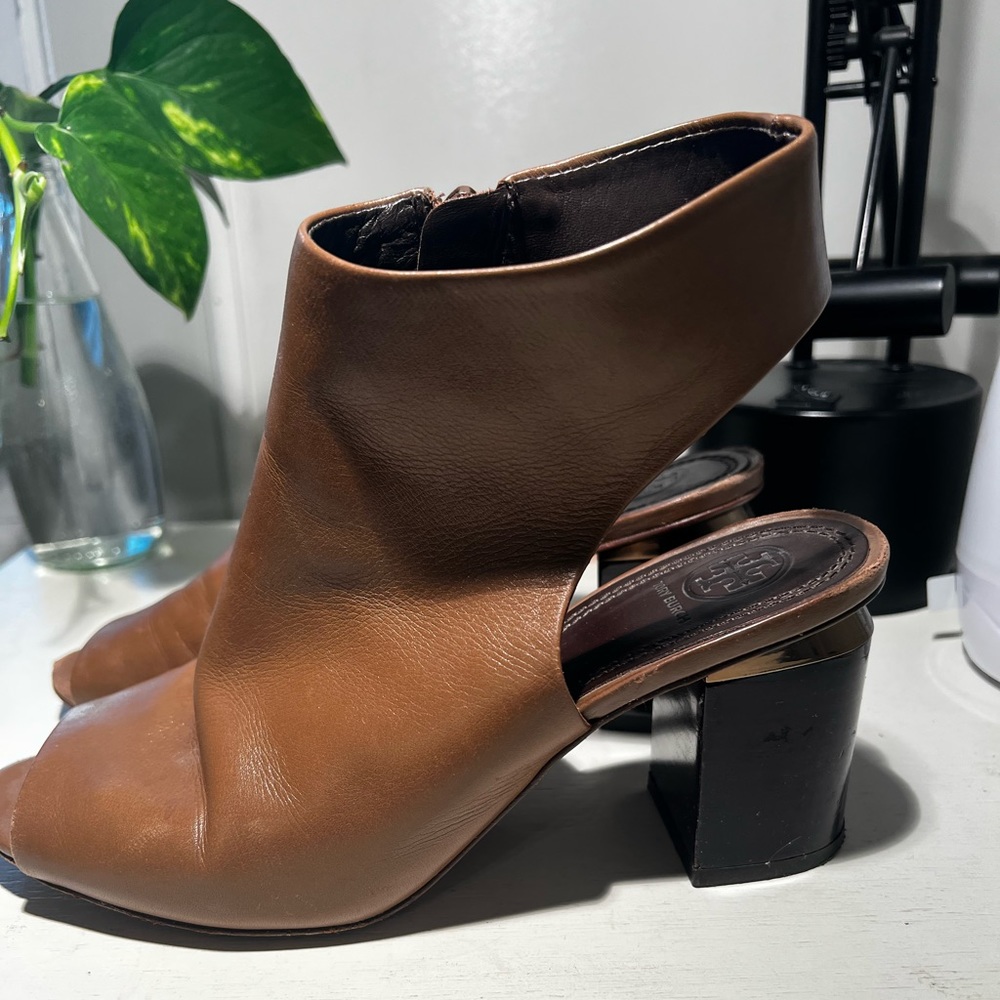 Tory Burch Leather Slingback Peep-Toe Mules